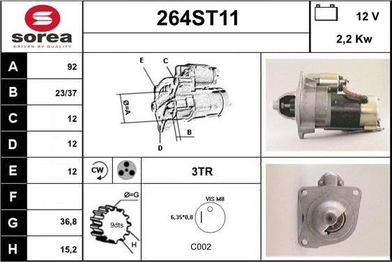 STARTCAR 264ST11 - Стартер autospares.lv