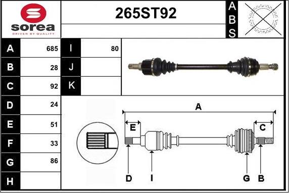 STARTCAR 265ST92 - Приводной вал autospares.lv