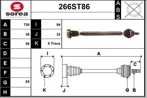 STARTCAR 266ST86 - Приводной вал autospares.lv