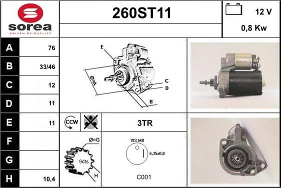 STARTCAR 260ST11 - Стартер autospares.lv