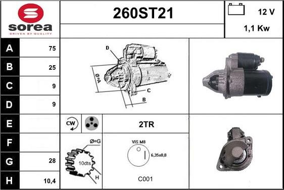 STARTCAR 260ST21 - Стартер autospares.lv