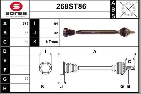 STARTCAR 268ST86 - Приводной вал autospares.lv