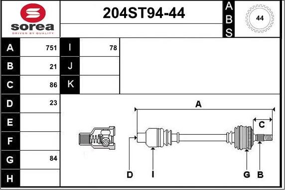 STARTCAR 204ST94-44 - Приводной вал autospares.lv
