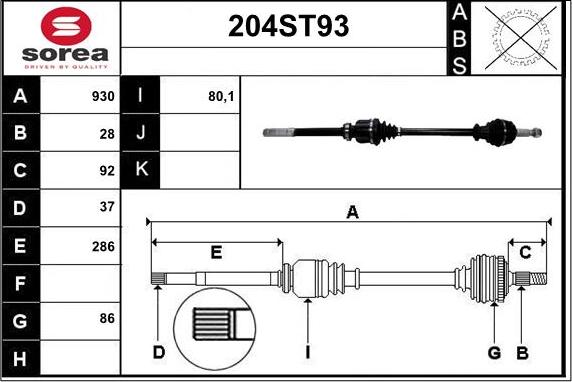 STARTCAR 204ST93 - Приводной вал autospares.lv