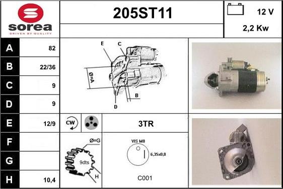 STARTCAR 205ST11 - Стартер autospares.lv