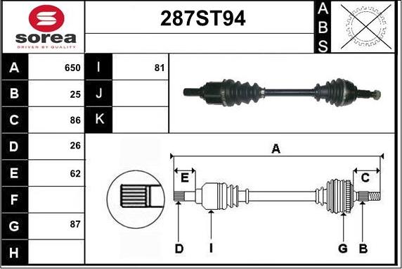 STARTCAR 287ST94 - Приводной вал autospares.lv