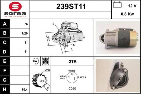 STARTCAR 239ST11 - Стартер autospares.lv