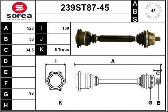 STARTCAR 239ST87-45 - Приводной вал autospares.lv