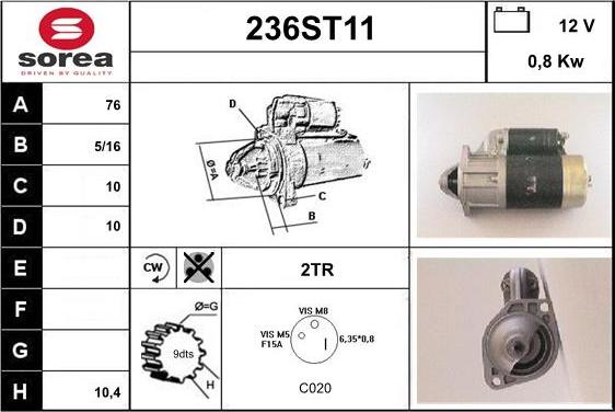 STARTCAR 236ST11 - Стартер autospares.lv