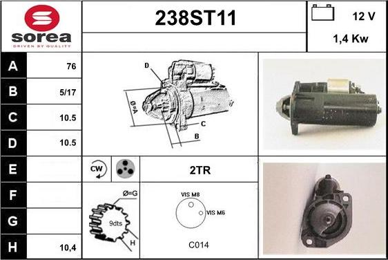 STARTCAR 238ST11 - Стартер autospares.lv