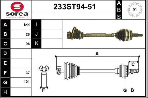 STARTCAR 233ST94-51 - Приводной вал autospares.lv