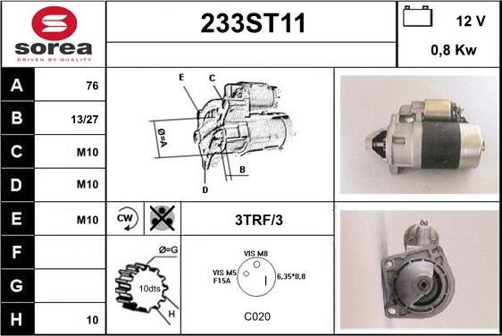 STARTCAR 233ST11 - Стартер autospares.lv