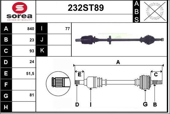 STARTCAR 232ST89 - Приводной вал autospares.lv