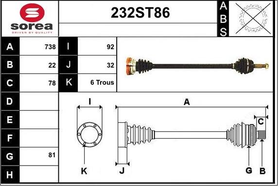 STARTCAR 232ST86 - Приводной вал autospares.lv