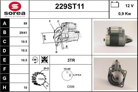 STARTCAR 229ST11 - Стартер autospares.lv