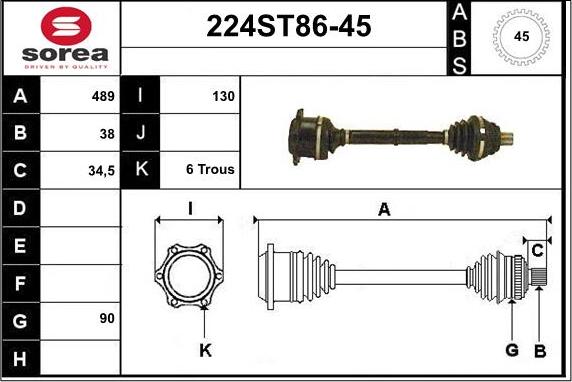 STARTCAR 224ST86-45 - Приводной вал autospares.lv