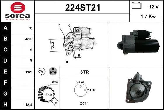 STARTCAR 224ST21 - Стартер autospares.lv