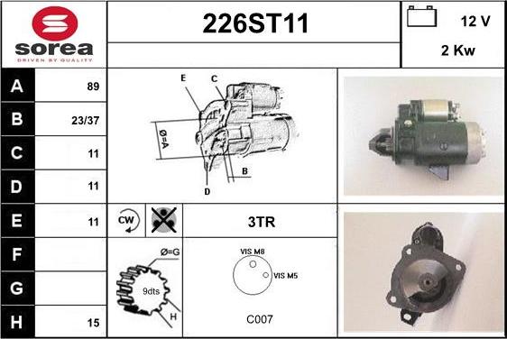 STARTCAR 226ST11 - Стартер autospares.lv