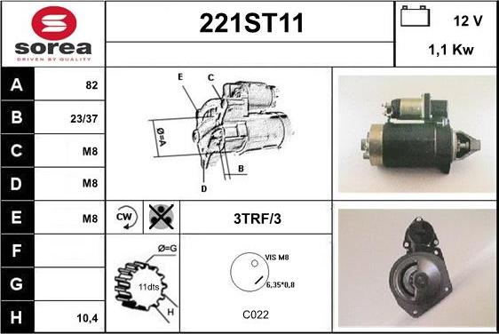 STARTCAR 221ST11 - Стартер autospares.lv