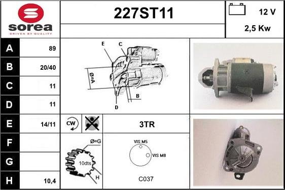 STARTCAR 227ST11 - Стартер autospares.lv