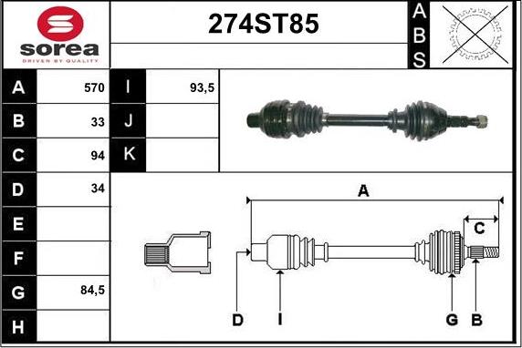 STARTCAR 274ST85 - Приводной вал autospares.lv