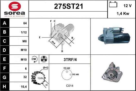 STARTCAR 275ST21 - Стартер autospares.lv