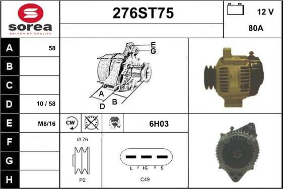 STARTCAR 276ST75 - Генератор autospares.lv