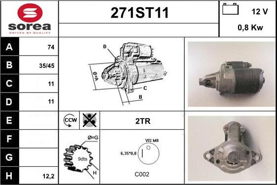 STARTCAR 271ST11 - Стартер autospares.lv