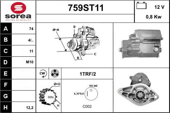 STARTCAR 759ST11 - Стартер autospares.lv