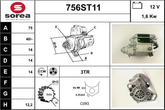 STARTCAR 756ST11 - Стартер autospares.lv