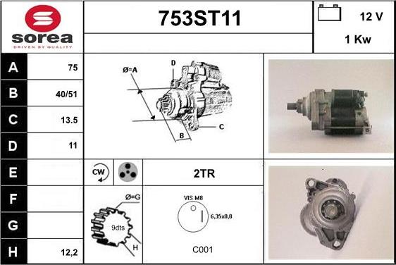 STARTCAR 753ST11 - Стартер autospares.lv