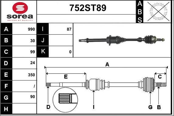 STARTCAR 752ST89 - Приводной вал autospares.lv