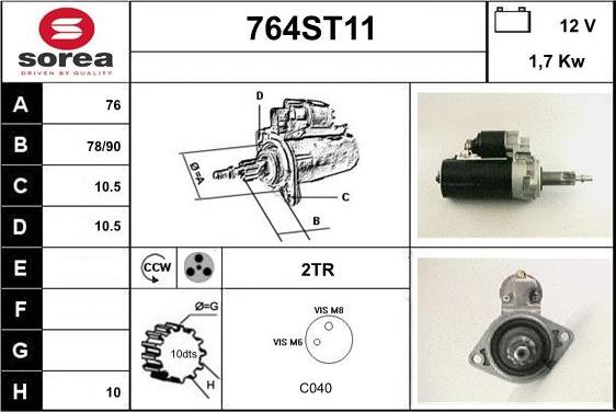 STARTCAR 764ST11 - Стартер autospares.lv