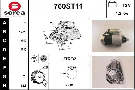 STARTCAR 760ST11 - Стартер autospares.lv