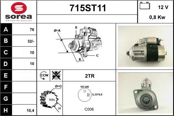 STARTCAR 715ST11 - Стартер autospares.lv