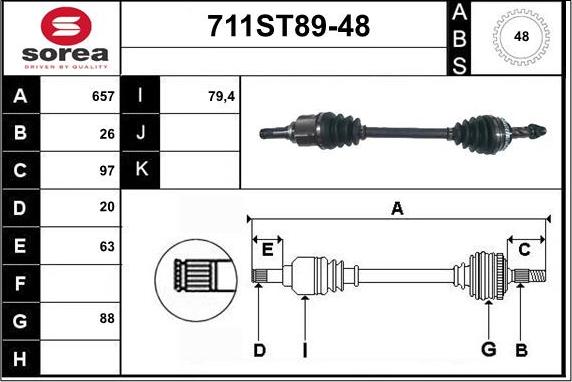 STARTCAR 711ST89-48 - Приводной вал autospares.lv