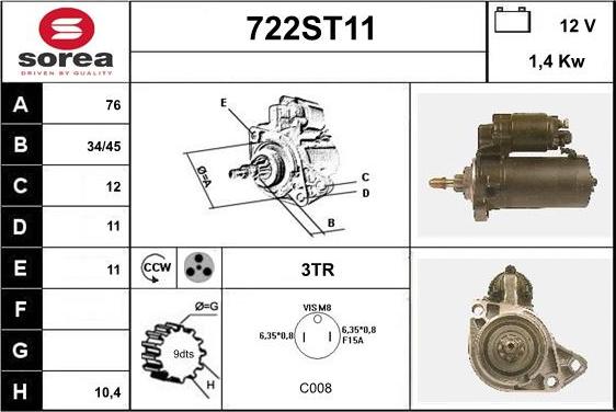 STARTCAR 722ST11 - Стартер autospares.lv