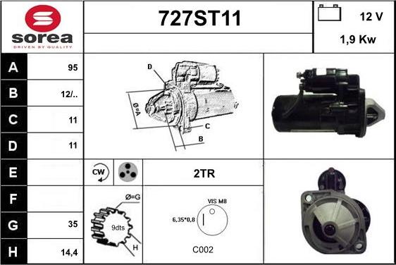 STARTCAR 727ST11 - Стартер autospares.lv