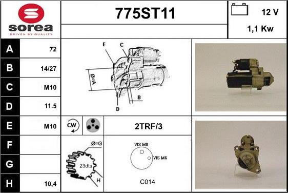 STARTCAR 775ST11 - Стартер autospares.lv