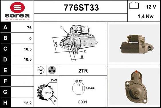 STARTCAR 776ST33 - Стартер autospares.lv