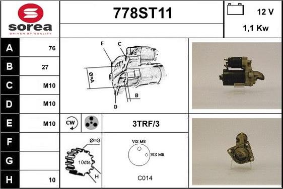 STARTCAR 778ST11 - Стартер autospares.lv