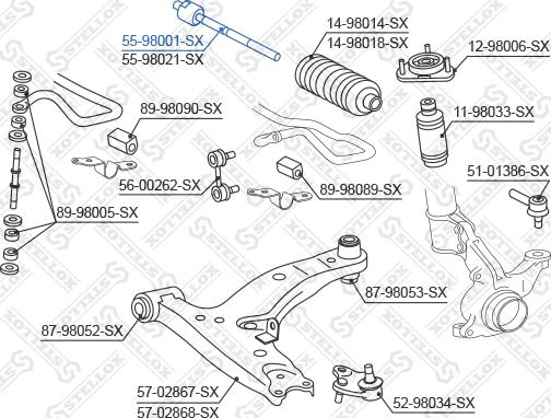 Stellox 55-98001-SX - Осевой шарнир, рулевая тяга autospares.lv