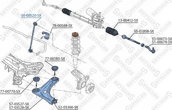 Stellox 56-00520-SX - Тяга / стойка, стабилизатор autospares.lv