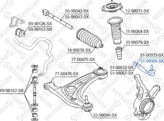 Stellox 51-98068-SX - Наконечник рулевой тяги, шарнир autospares.lv