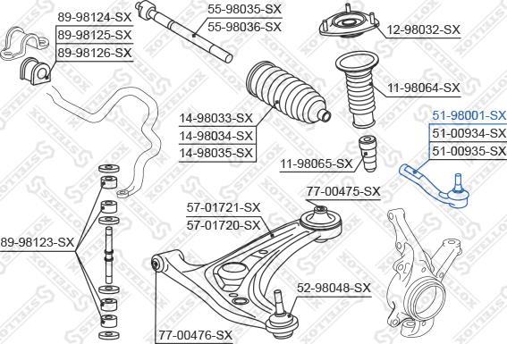 Stellox 51-98001-SX - Наконечник рулевой тяги, шарнир autospares.lv