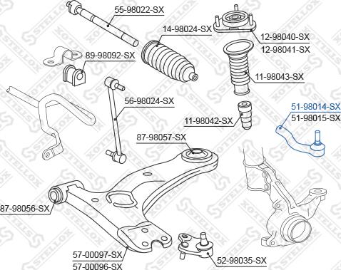 Stellox 51-98014-SX - Наконечник рулевой тяги, шарнир autospares.lv