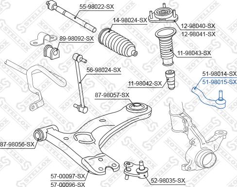 Stellox 51-98015-SX - Наконечник рулевой тяги, шарнир autospares.lv