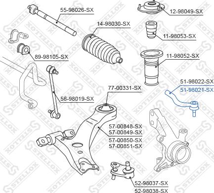 Stellox 51-98021-SX - Наконечник рулевой тяги, шарнир autospares.lv