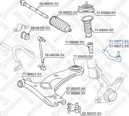 Stellox 51-98071-SX - Наконечник рулевой тяги, шарнир autospares.lv