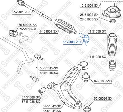 Stellox 51-51006-SX - Наконечник рулевой тяги, шарнир autospares.lv